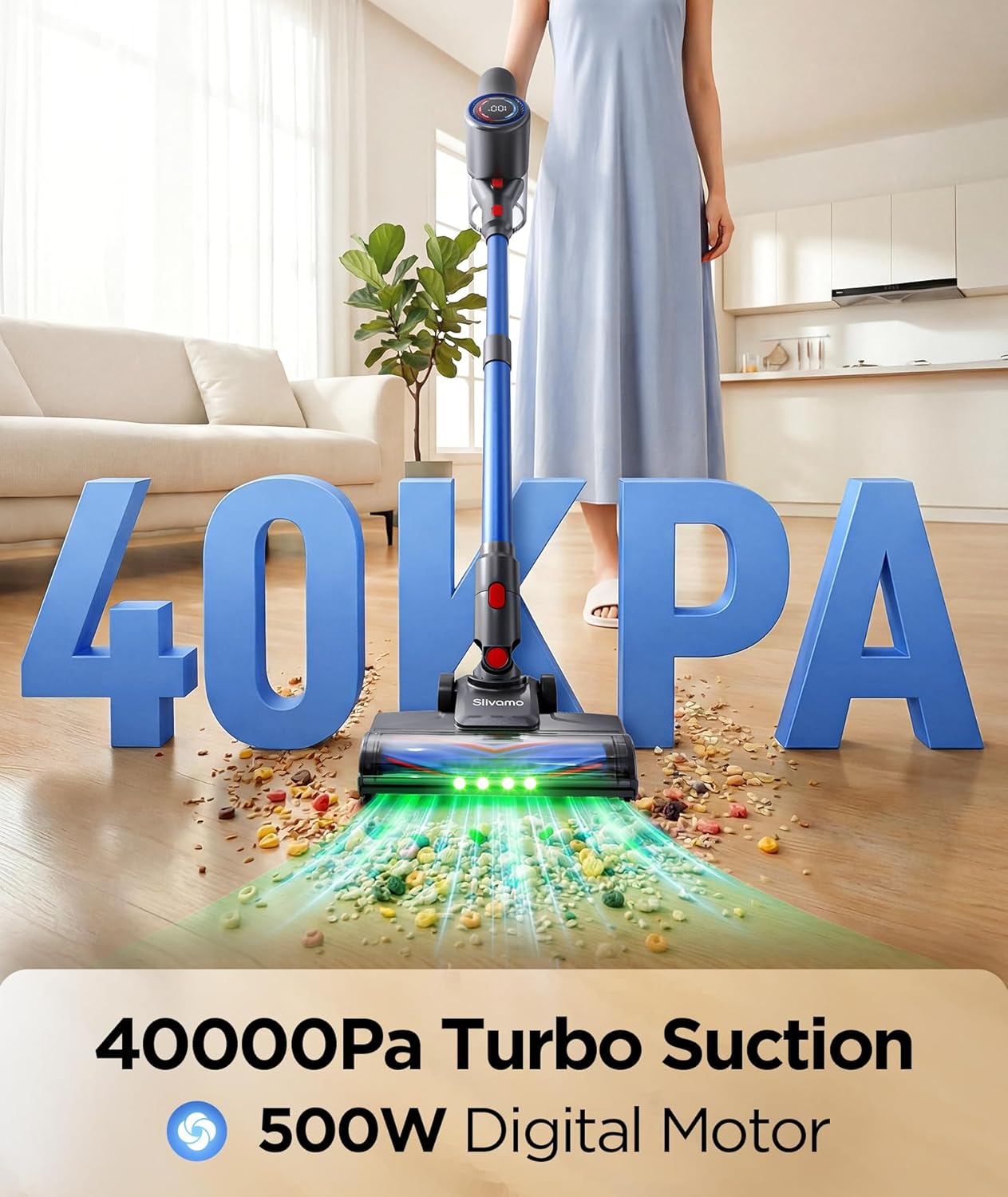 S10 Cordless Vacuum Cleaner, 40KPA/500W/45Mins, LED Display, 8-in-1 Lightweight - View 3