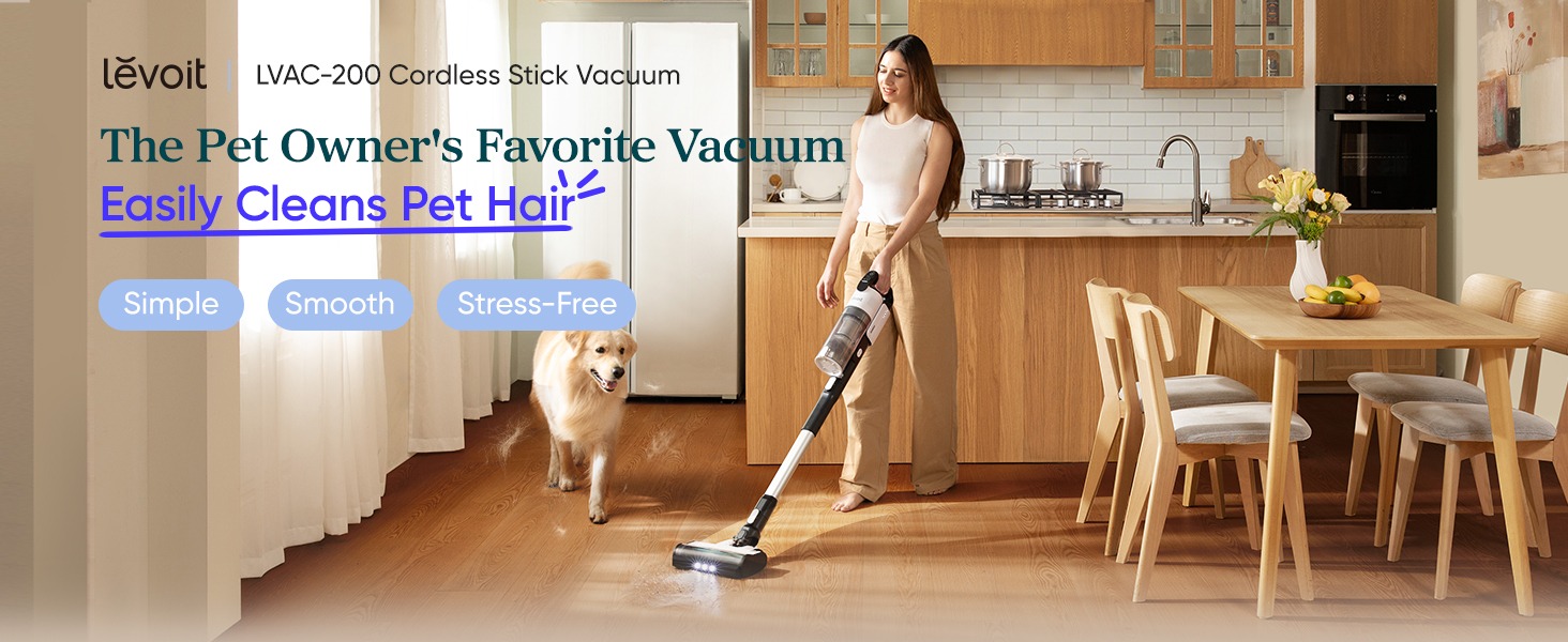 LEVOIT Cordless Vacuum Cleaner, Stick Vac with Tangle-Resistant Design, Up to 50 Minutes, Powerful Suction, Rechargeable, Lightweight, and Versatile for Carpet, Hard Floor, Pet Hair, LVAC-200 detail 1
