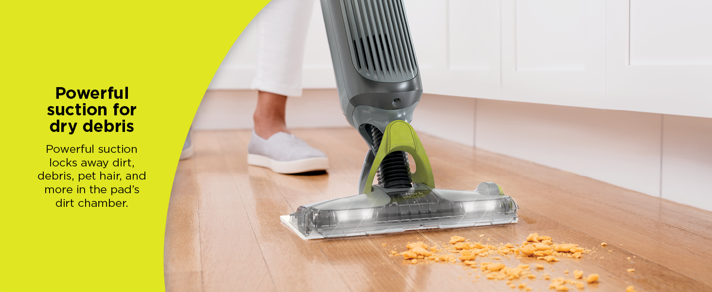 Shark VACMOP Cordless Hard Floor Cleaner, Vacuum and Spray Mop, Powerful Suction, Lightweight, LED Headlights, Includes 4 Disposable Pads, 12oz Multi-Surface Cleaning Solution, Gray, VM252 detail 4