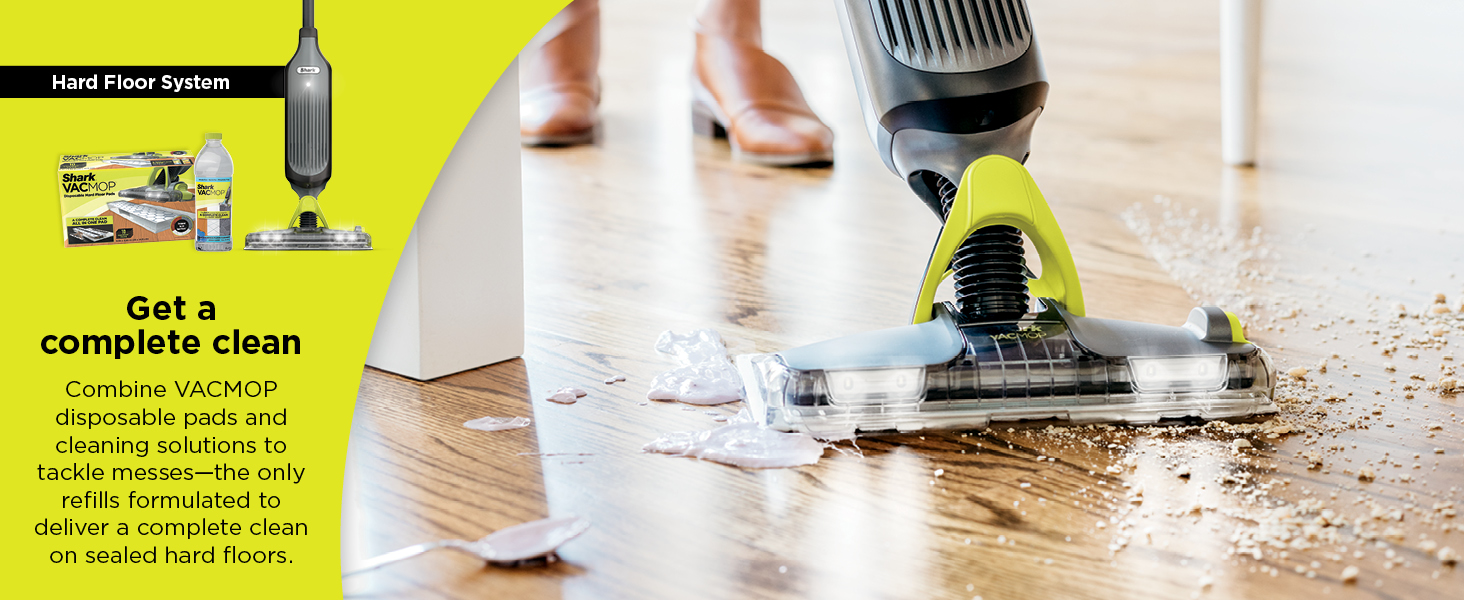 Shark VACMOP Cordless Hard Floor Cleaner, Vacuum and Spray Mop, Powerful Suction, Lightweight, LED Headlights, Includes 4 Disposable Pads, 12oz Multi-Surface Cleaning Solution, Gray, VM252 detail 6