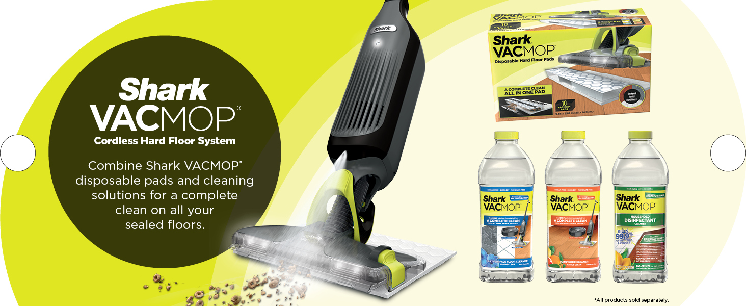Shark VACMOP Cordless Hard Floor Cleaner, Vacuum and Spray Mop, Powerful Suction, Lightweight, LED Headlights, Includes 4 Disposable Pads, 12oz Multi-Surface Cleaning Solution, Gray, VM252 detail 8
