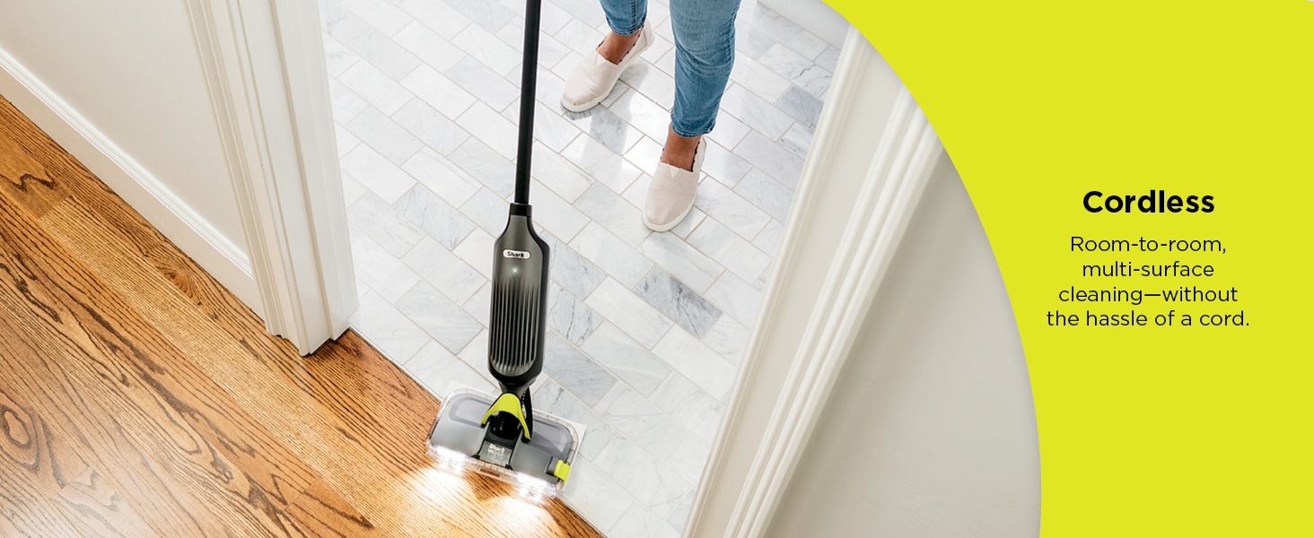 Shark VACMOP Cordless Hard Floor Cleaner, Vacuum and Spray Mop, Powerful Suction, Lightweight, LED Headlights, Includes 4 Disposable Pads, 12oz Multi-Surface Cleaning Solution, Gray, VM252 detail 12