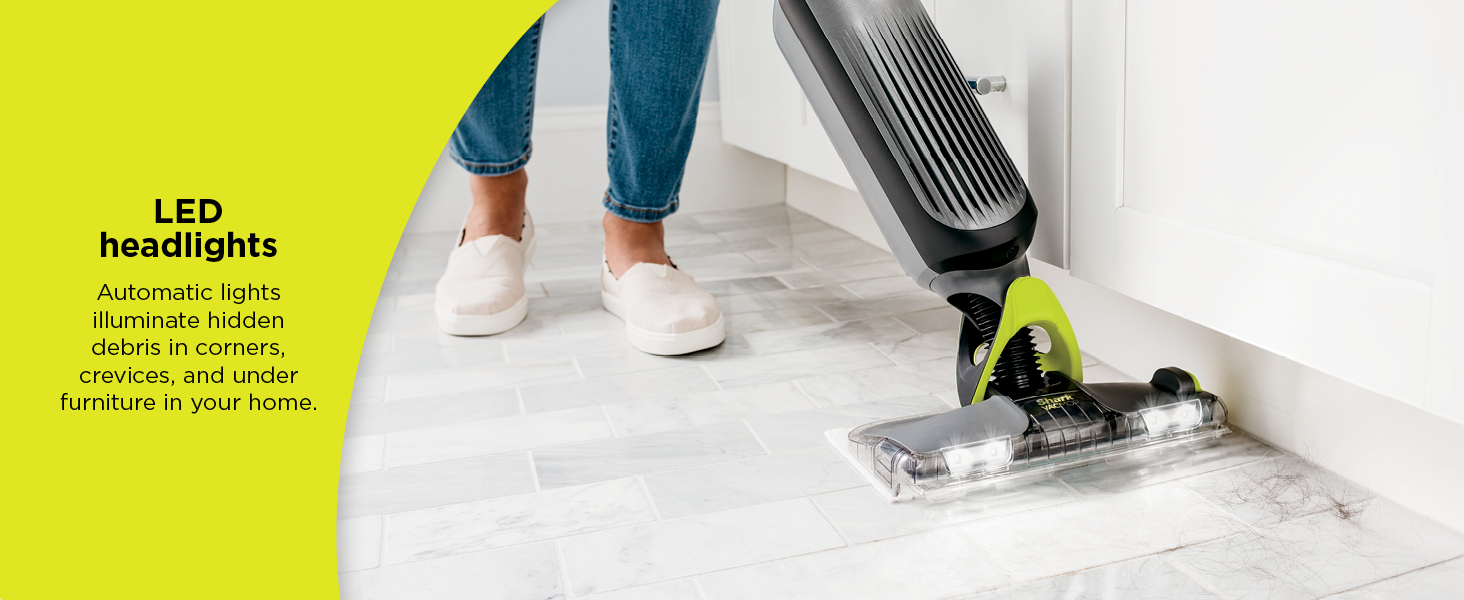 Shark VACMOP Cordless Hard Floor Cleaner, Vacuum and Spray Mop, Powerful Suction, Lightweight, LED Headlights, Includes 4 Disposable Pads, 12oz Multi-Surface Cleaning Solution, Gray, VM252 detail 13