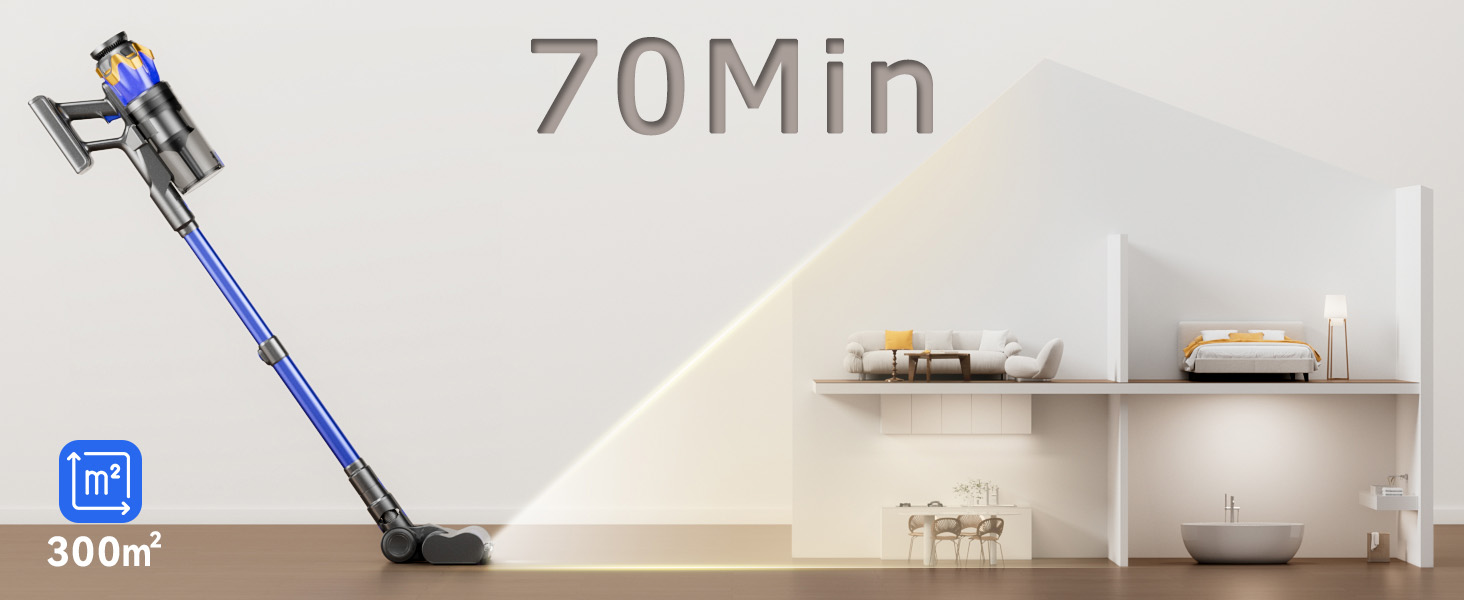 Cordless Vacuum Cleaner, Upgraded 650W 55KPA 70Mins Cordless Stick Vacuum Cleaner with Self-Standing and Touch Screen, Anti-tangle Wireless Vacumm, Vacuum Cleaners for Home/Pet Hair/Carpets/Floors detail 7