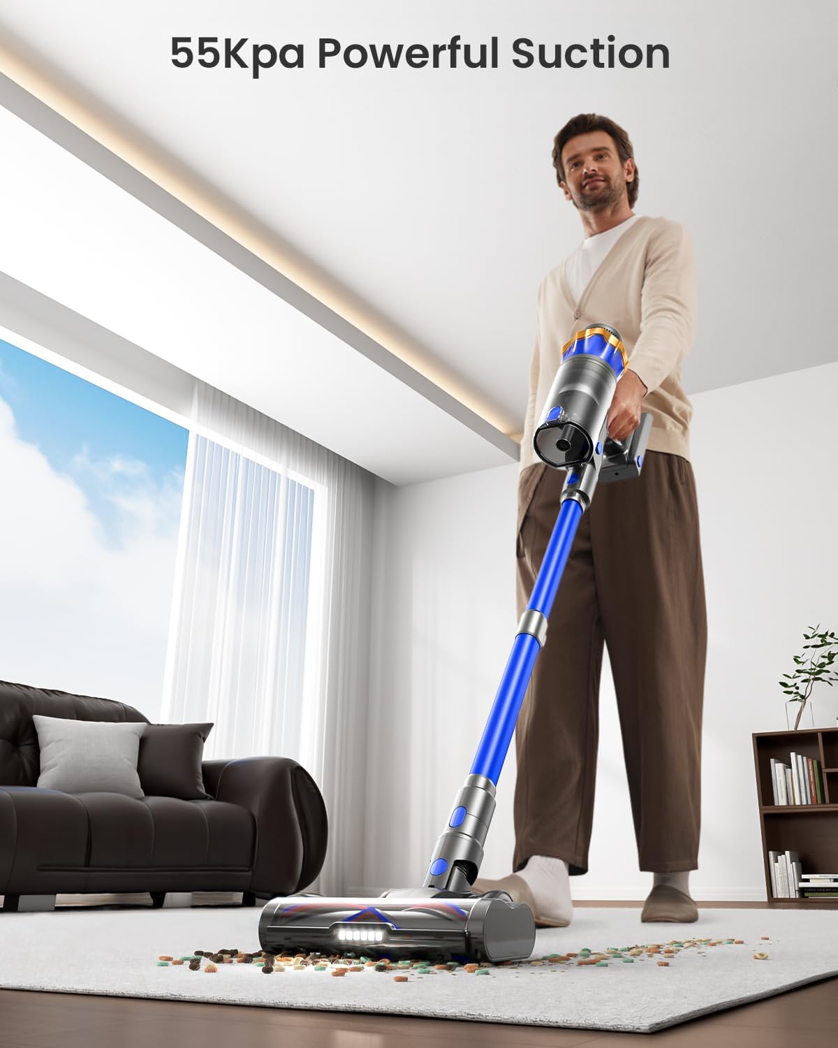 Cordless Vacuum Cleaner, Upgraded 650W 55KPA 70Mins Cordless Stick Vacuum Cleaner with Self-Standing and Touch Screen, Anti-tangle Wireless Vacumm, Vacuum Cleaners for Home/Pet Hair/Carpets/Floors detail 13