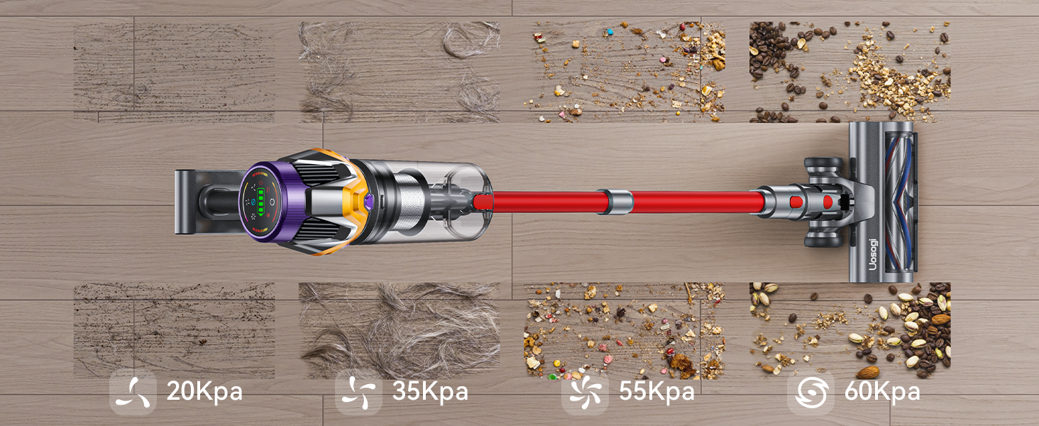Cordless Vacuum Cleaner, Upgraded 55KPA 650W 70Mins Stick Vacuum with Hurricane Mode, Self-Standing, Touch Screen, 1.8L Dust Cup, Anti-tangle Wireless Vacumm, Vacuum Cleaners for Home/Pet Hair/Carpets detail 6