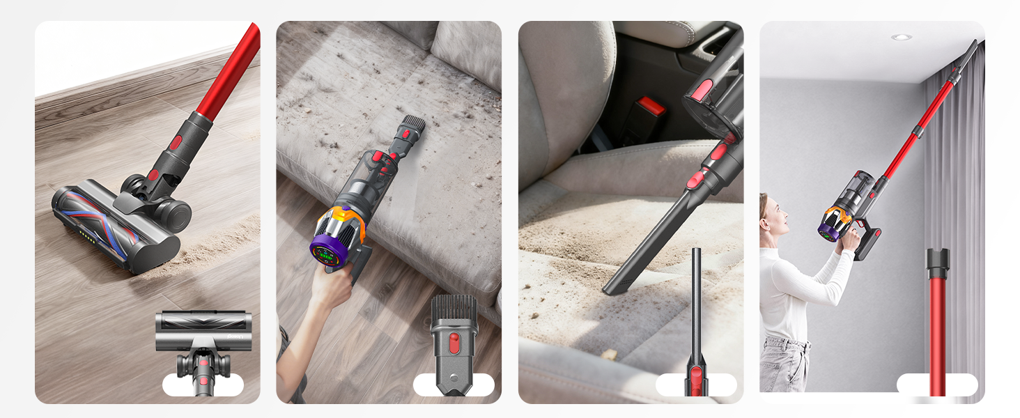 Cordless Vacuum Cleaner, Upgraded 55KPA 650W 70Mins Stick Vacuum with Hurricane Mode, Self-Standing, Touch Screen, 1.8L Dust Cup, Anti-tangle Wireless Vacumm, Vacuum Cleaners for Home/Pet Hair/Carpets detail 8