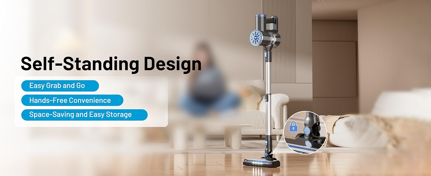 VIPSUN Cordless Vacuum Cleaner with Self-Standing, LED Screen Stick Vacuum Cleaners for Home, Lightweight Powerful Suction Vacuum, 6-in-1 Rechargeable Vacuum for Carpets, Pet Hair, Hardwood Floors detail 2