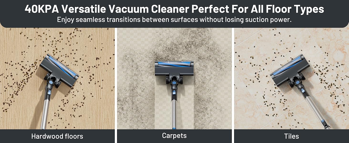 VIPSUN Cordless Vacuum Cleaner with Self-Standing, LED Screen Stick Vacuum Cleaners for Home, Lightweight Powerful Suction Vacuum, 6-in-1 Rechargeable Vacuum for Carpets, Pet Hair, Hardwood Floors detail 8