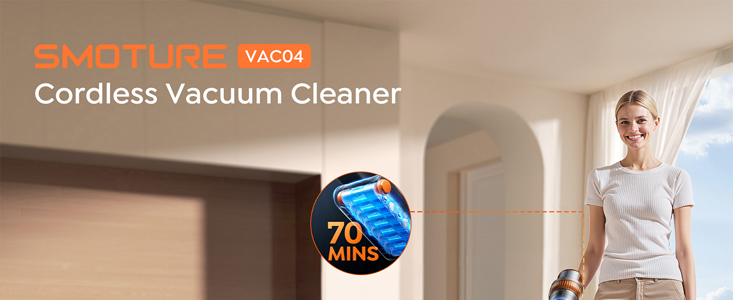 Cordless Vacuum Cleaner, 55KPa 650W 70Mins Stick Vacuum Cleaners for Home, Self-Standing Handheld Vacuum with 3.3Ft Extendable Hose, LED Touch Screen for Pet Hair/Floor/Carpet detail 1