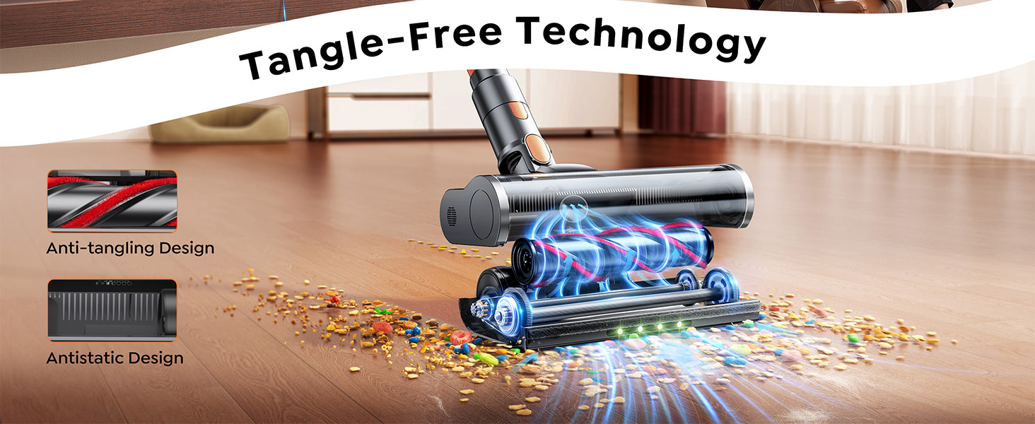 Cordless Vacuum Cleaner, 55KPa 650W 70Mins Stick Vacuum Cleaners for Home, Self-Standing Handheld Vacuum with 3.3Ft Extendable Hose, LED Touch Screen for Pet Hair/Floor/Carpet detail 6