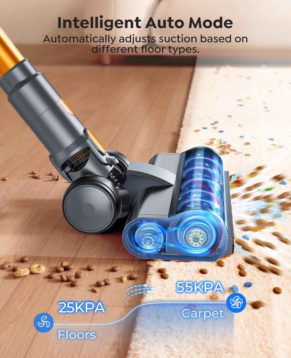 Cordless Vacuum Cleaner, 55KPa 650W 70Mins Stick Vacuum Cleaners for Home, Self-Standing Handheld Vacuum with 3.3Ft Extendable Hose, LED Touch Screen for Pet Hair/Floor/Carpet detail 14