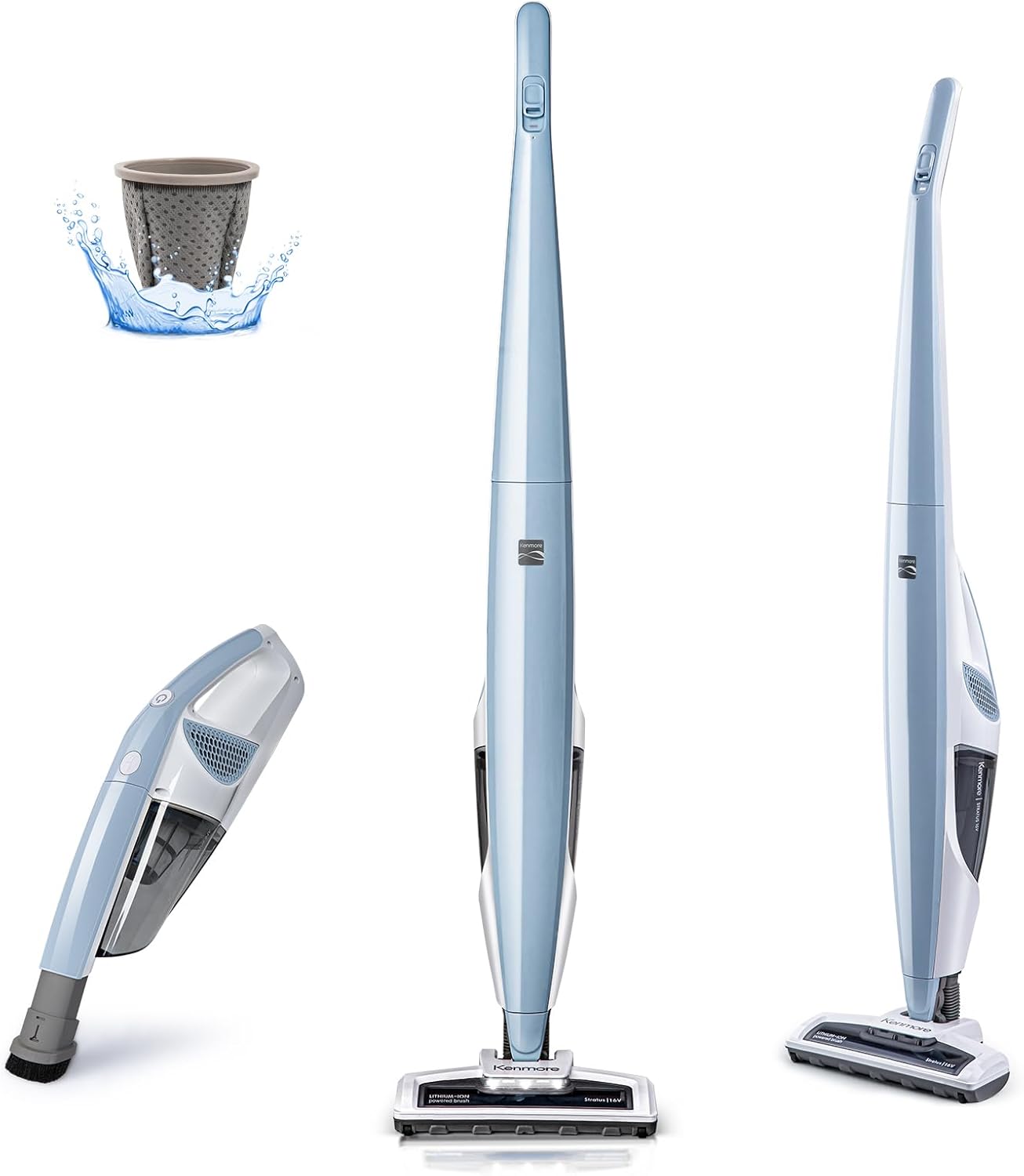 Kenmore DS1020 16V Cordless Stick Vacuum Lightweight 2-in-1 Handheld, LED Headlight with 2-Speed Power Control for Hardwood Floor, Carpet & Pet Hair, 16 Volts, Gray-Blue detail 8