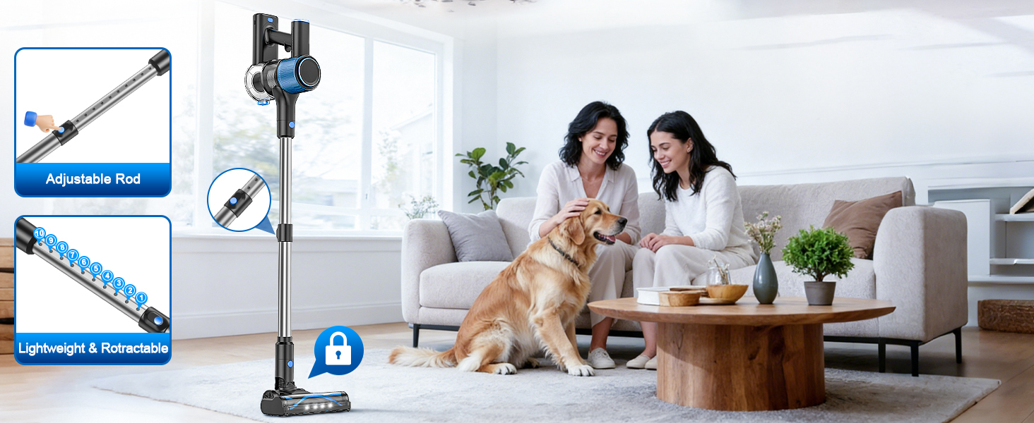 VOKENE Cordless Vacuum Cleaner, 8 in 1 Powerful Suction Lightweight Vacuum Cleaner for Home, LED Display, 3 Suction Modes, 45Mins Detachable Battery Vacuum for Hard Floor Carpet Pet Hair detail 4