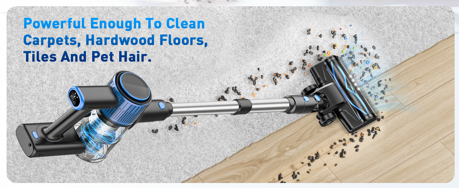 VOKENE Cordless Vacuum Cleaner, 8 in 1 Powerful Suction Lightweight Vacuum Cleaner for Home, LED Display, 3 Suction Modes, 45Mins Detachable Battery Vacuum for Hard Floor Carpet Pet Hair detail 6