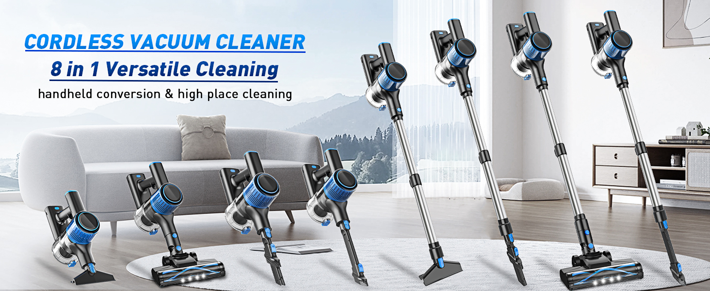 VOKENE Cordless Vacuum Cleaner, 8 in 1 Powerful Suction Lightweight Vacuum Cleaner for Home, LED Display, 3 Suction Modes, 45Mins Detachable Battery Vacuum for Hard Floor Carpet Pet Hair detail 14