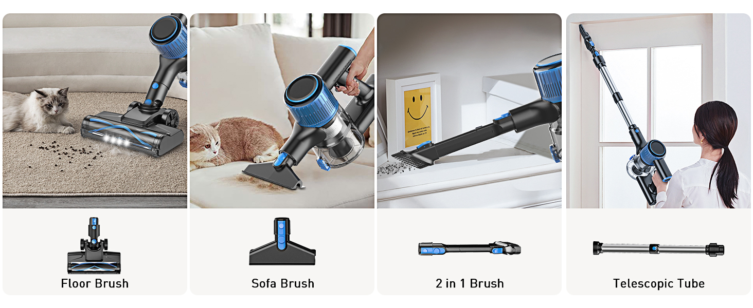 VOKENE Cordless Vacuum Cleaner, 8 in 1 Powerful Suction Lightweight Vacuum Cleaner for Home, LED Display, 3 Suction Modes, 45Mins Detachable Battery Vacuum for Hard Floor Carpet Pet Hair detail 15