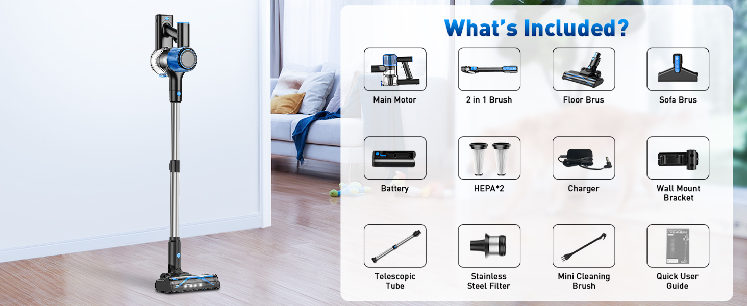 VOKENE Cordless Vacuum Cleaner, 8 in 1 Powerful Suction Lightweight Vacuum Cleaner for Home, LED Display, 3 Suction Modes, 45Mins Detachable Battery Vacuum for Hard Floor Carpet Pet Hair detail 17