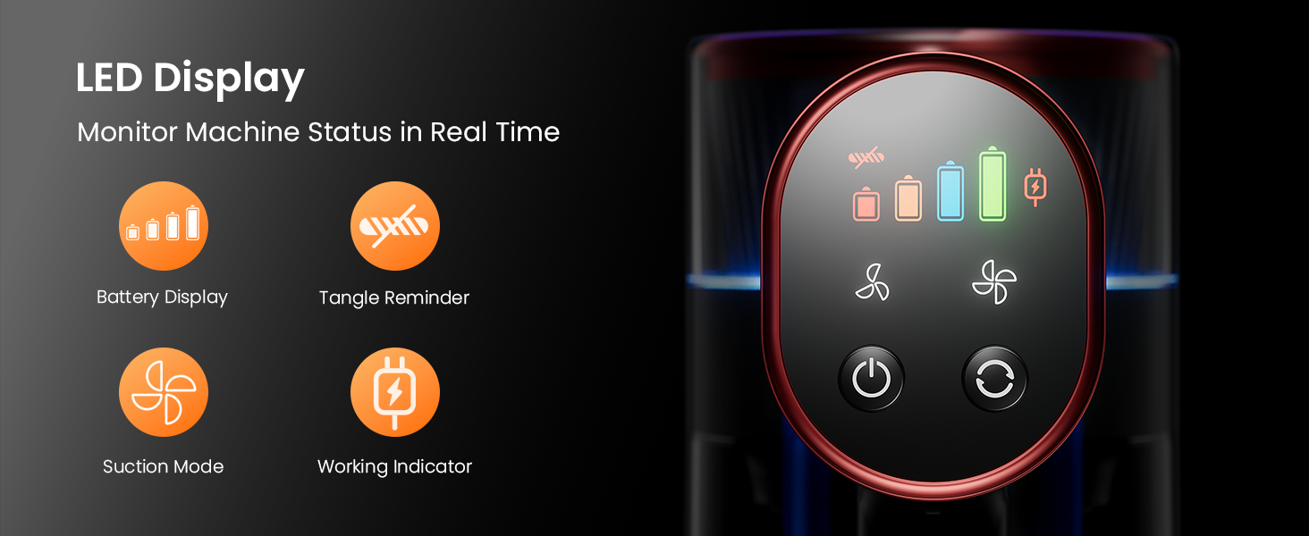 NADALY Cordless Vacuum Cleaner, 550W 45Kpa 65Mins Vacuum Cleaners for Home, Stick Vacuum with LED Display, Anti-Tangle, Self-Standing, 8-in-1 Lightweight Vacuum for Hardwood Floor/Carpet/Pet Hair detail 5