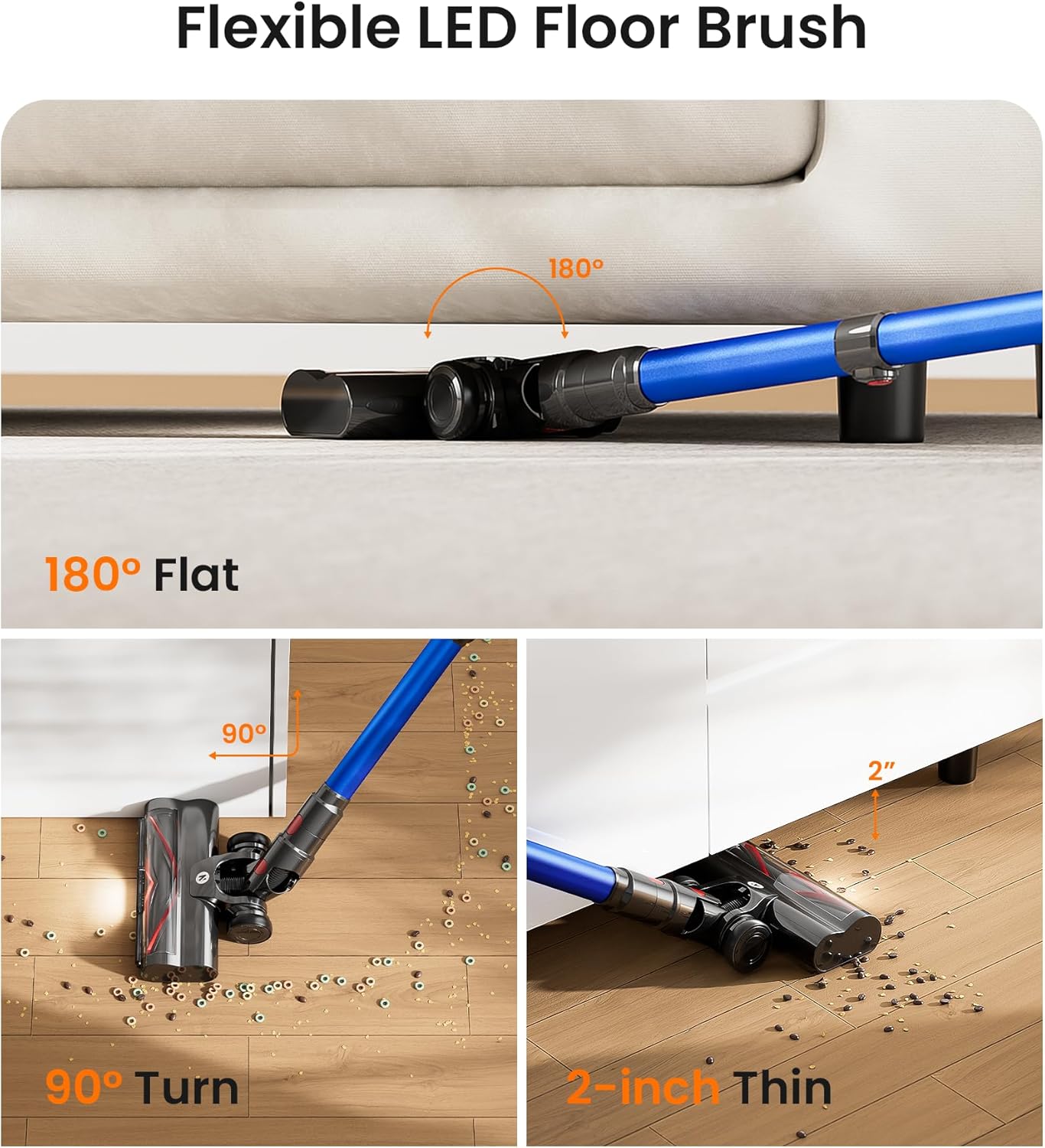 NADALY Cordless Vacuum Cleaner, 550W 45Kpa 65Mins Vacuum Cleaners for Home, Stick Vacuum with LED Display, Anti-Tangle, Self-Standing, 8-in-1 Lightweight Vacuum for Hardwood Floor/Carpet/Pet Hair detail 18