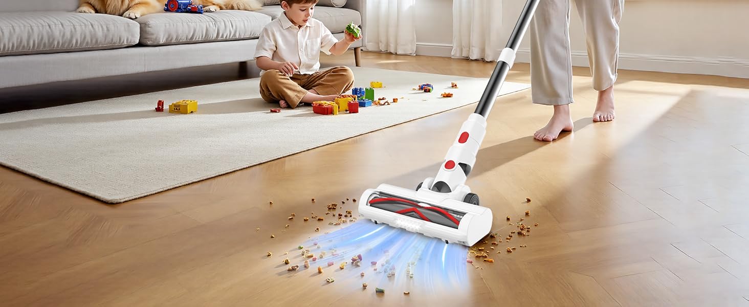 Tikom V750 Cordless Vacuum Cleaner for Home, 45000Pa/500W Stick Vacuum with LED Display, Charging Wall Dock, Anti-Tangle, Lightweight Handheld Vacuum for Pet Hair, Hard Floor, Carpet, White detail 2