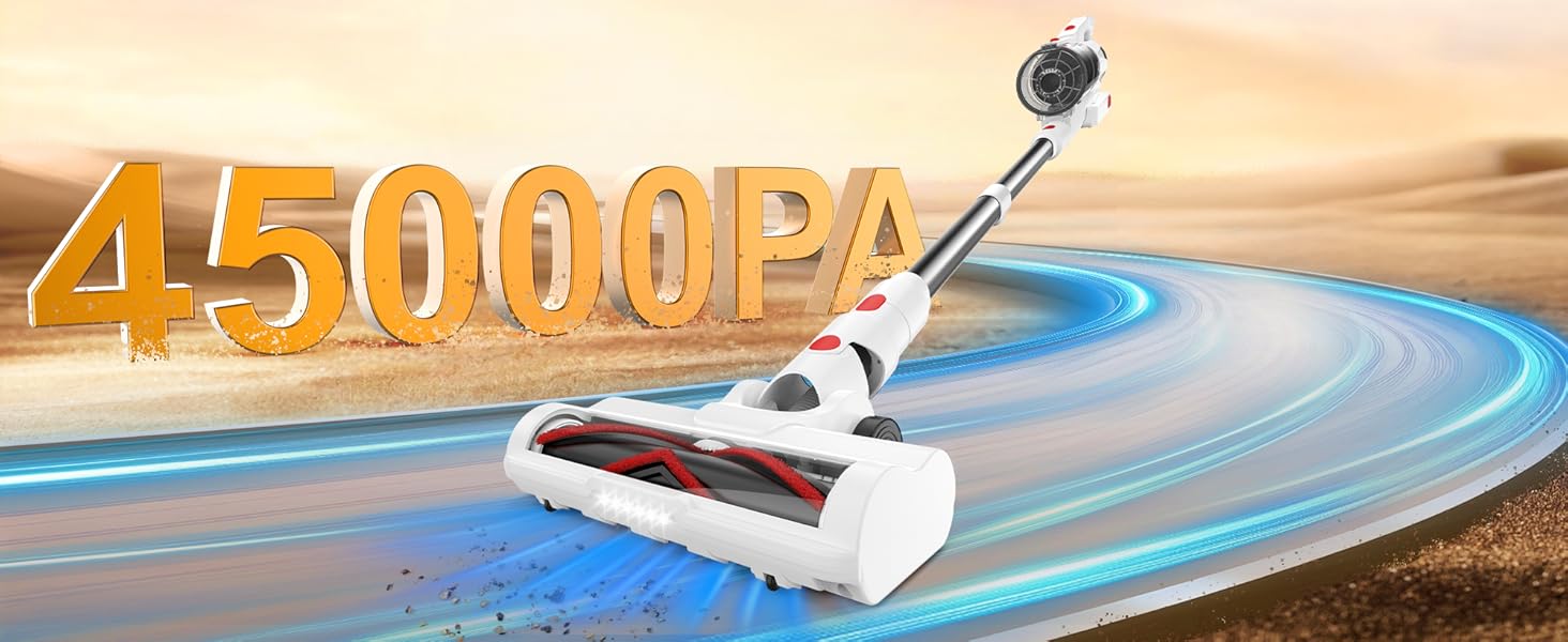Tikom V750 Cordless Vacuum Cleaner for Home, 45000Pa/500W Stick Vacuum with LED Display, Charging Wall Dock, Anti-Tangle, Lightweight Handheld Vacuum for Pet Hair, Hard Floor, Carpet, White detail 4