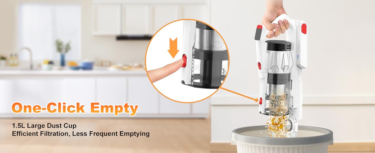 Tikom V750 Cordless Vacuum Cleaner for Home, 45000Pa/500W Stick Vacuum with LED Display, Charging Wall Dock, Anti-Tangle, Lightweight Handheld Vacuum for Pet Hair, Hard Floor, Carpet, White detail 10