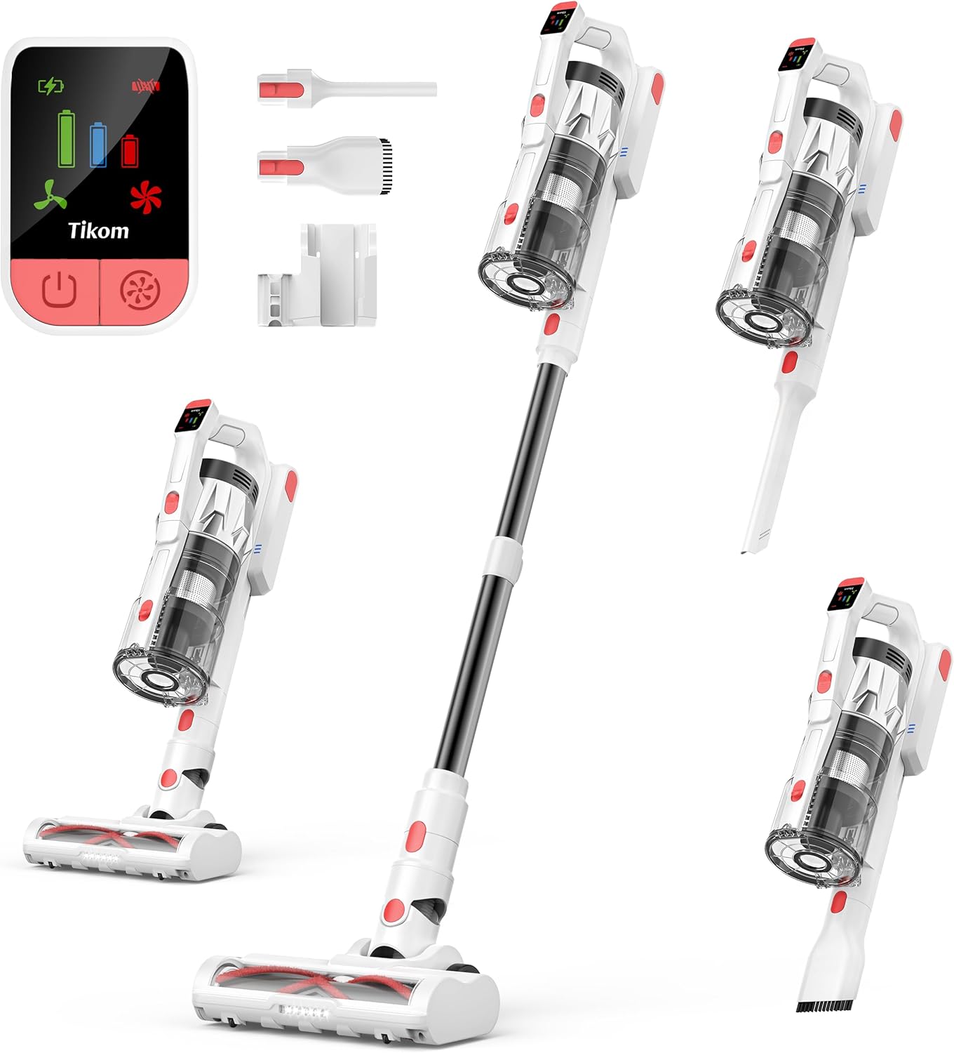 Tikom V750 Cordless Vacuum Cleaner for Home, 45000Pa/500W Stick Vacuum with LED Display, Charging Wall Dock, Anti-Tangle, Lightweight Handheld Vacuum for Pet Hair, Hard Floor, Carpet, White detail 14