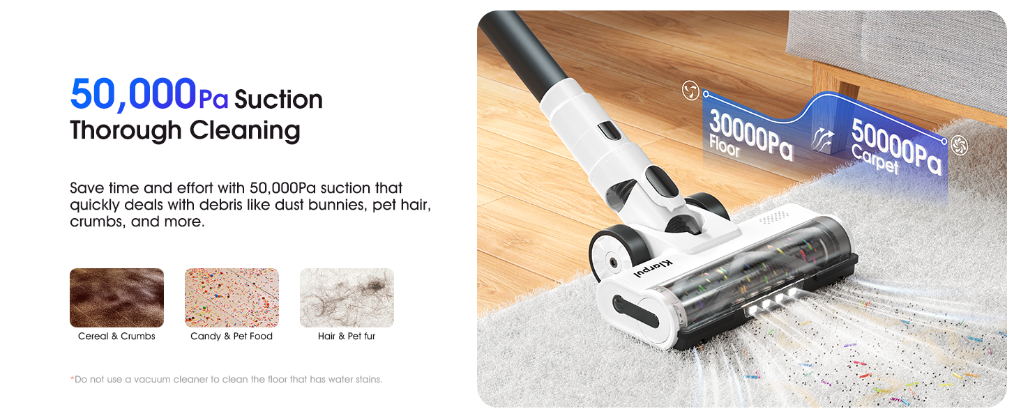 Klarpul Cordless Vacuum Cleaner, 2 Batteries 140 Mins Runtime 600W 50Kpa Stick Vacuum Cordless, Self-Standing Vacuum Cleaners for Home with 2.5H Fast Charging, for Floor/Carpet/Pet Hair, White detail 3