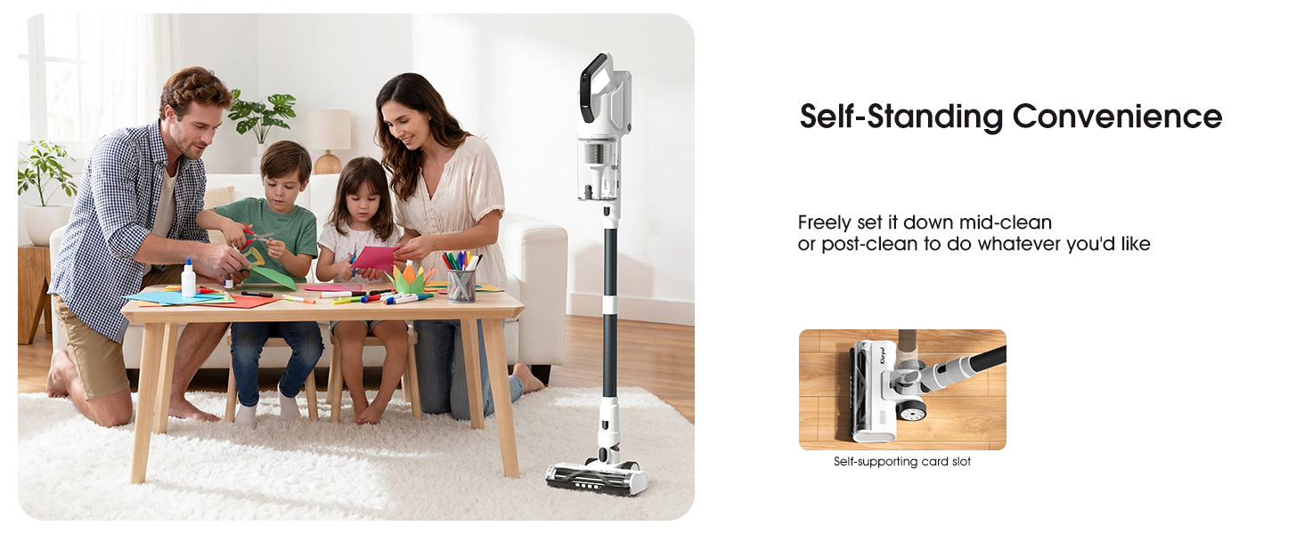 Klarpul Cordless Vacuum Cleaner, 2 Batteries 140 Mins Runtime 600W 50Kpa Stick Vacuum Cordless, Self-Standing Vacuum Cleaners for Home with 2.5H Fast Charging, for Floor/Carpet/Pet Hair, White detail 7