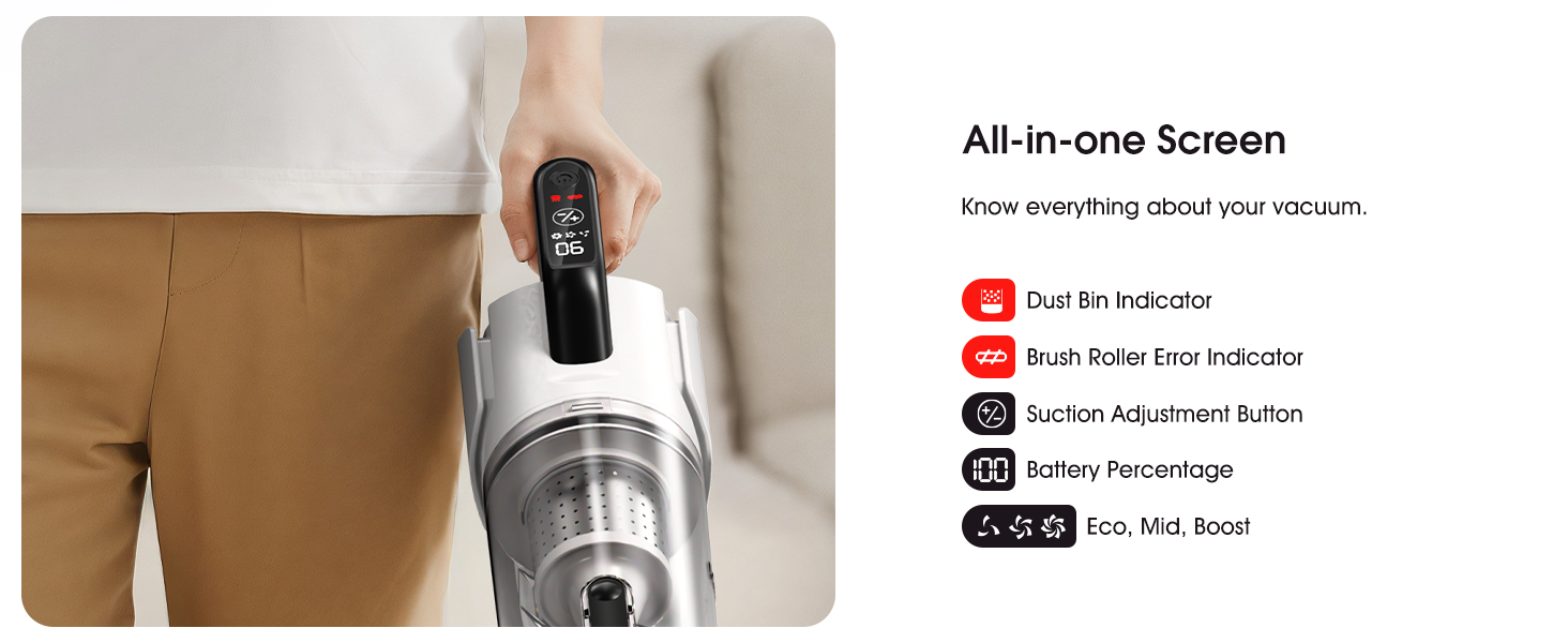 Klarpul Cordless Vacuum Cleaner, 2 Batteries 140 Mins Runtime 600W 50Kpa Stick Vacuum Cordless, Self-Standing Vacuum Cleaners for Home with 2.5H Fast Charging, for Floor/Carpet/Pet Hair, White detail 10