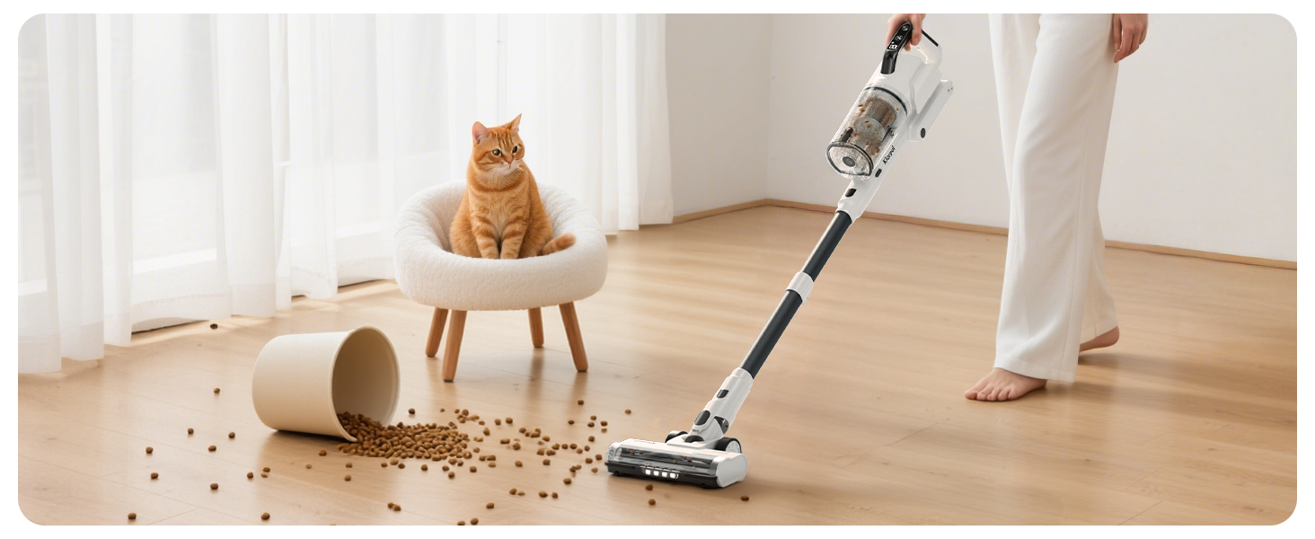 Klarpul Cordless Vacuum Cleaner, 2 Batteries 140 Mins Runtime 600W 50Kpa Stick Vacuum Cordless, Self-Standing Vacuum Cleaners for Home with 2.5H Fast Charging, for Floor/Carpet/Pet Hair, White detail 17