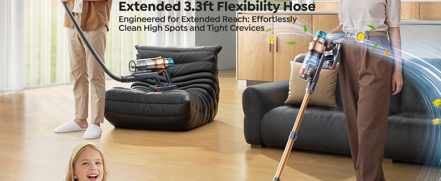Cordless Vacuum Cleaner, 55KPA 650W 70Mins Stick Vacuum Cleaners for Home with Motorized Bed Brush, Flexible Hose, LED Touchscreen, Auto Mode, Self-Standing & Wall Mount, for Pet Hair Carpet Floor detail 2