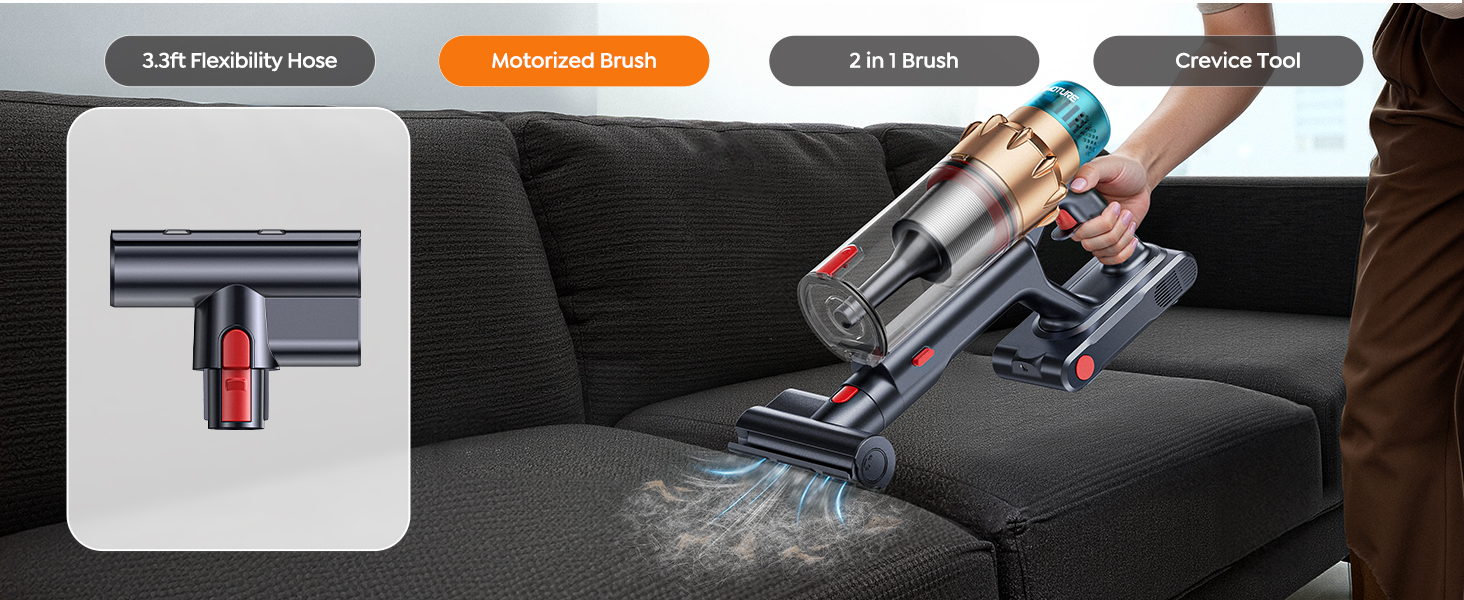 Cordless Vacuum Cleaner, 55KPA 650W 70Mins Stick Vacuum Cleaners for Home with Motorized Bed Brush, Flexible Hose, LED Touchscreen, Auto Mode, Self-Standing & Wall Mount, for Pet Hair Carpet Floor detail 5