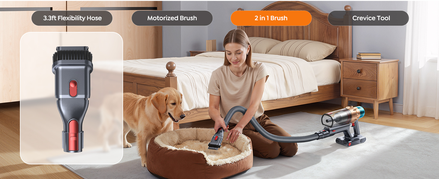 Cordless Vacuum Cleaner, 55KPA 650W 70Mins Stick Vacuum Cleaners for Home with Motorized Bed Brush, Flexible Hose, LED Touchscreen, Auto Mode, Self-Standing & Wall Mount, for Pet Hair Carpet Floor detail 6