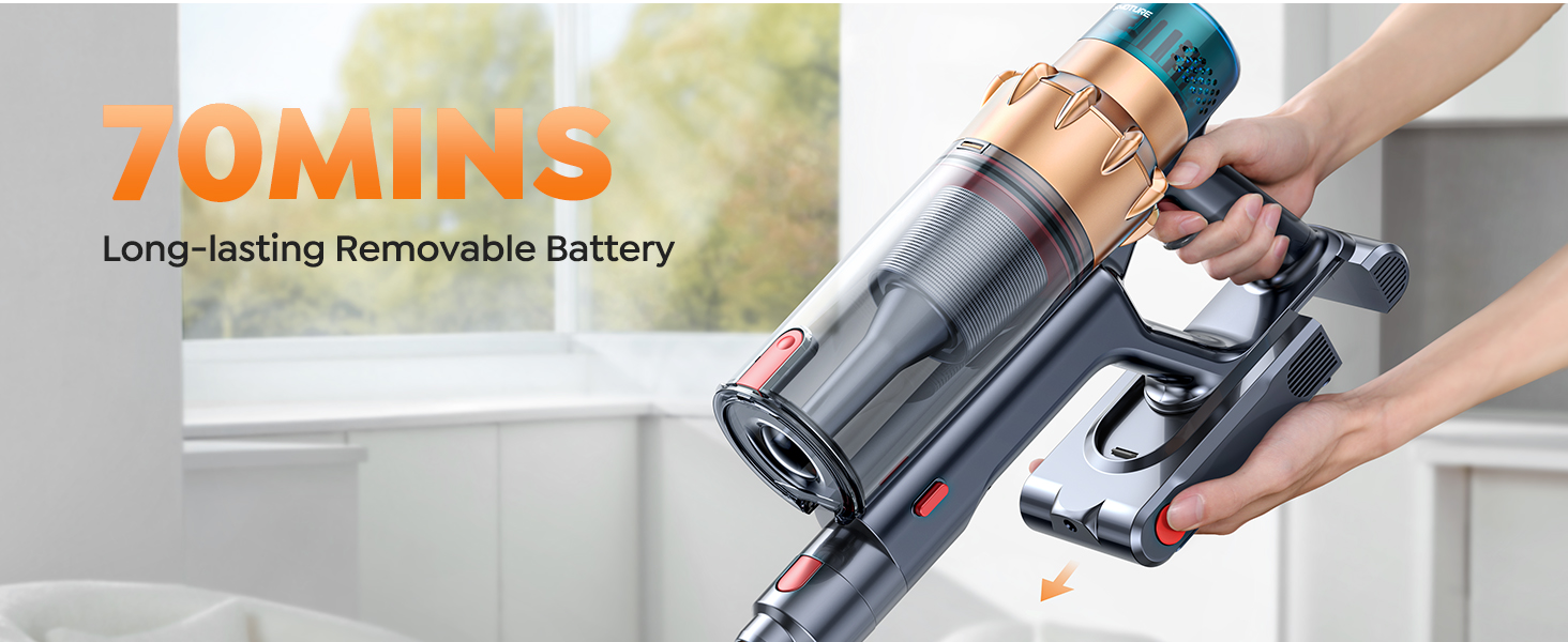 Cordless Vacuum Cleaner, 55KPA 650W 70Mins Stick Vacuum Cleaners for Home with Motorized Bed Brush, Flexible Hose, LED Touchscreen, Auto Mode, Self-Standing & Wall Mount, for Pet Hair Carpet Floor detail 8