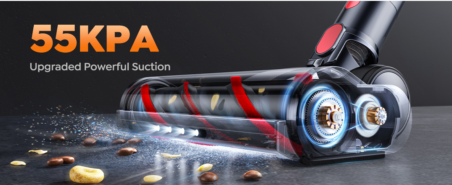 Cordless Vacuum Cleaner, 55KPA 650W 70Mins Stick Vacuum Cleaners for Home with Motorized Bed Brush, Flexible Hose, LED Touchscreen, Auto Mode, Self-Standing & Wall Mount, for Pet Hair Carpet Floor detail 10
