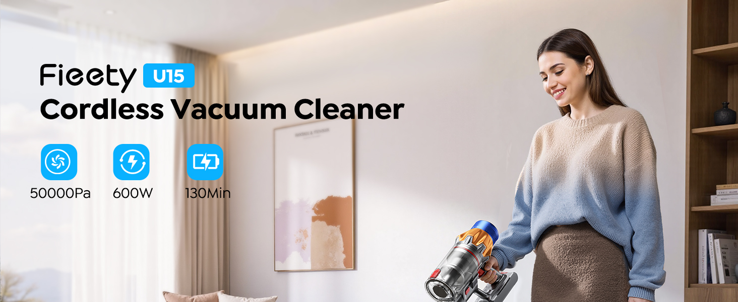Cordless Vacuum Cleaner with 2 Batteries, 130 Mins/50KPa/600W Stick Vacuum Cleaners for Home with 3.3Ft Hose, Sofa Brush, TouchScreen AUTO-Mode, Wall Mount Charging, Scented, for Floor/Carpet/Pet Hair detail 1