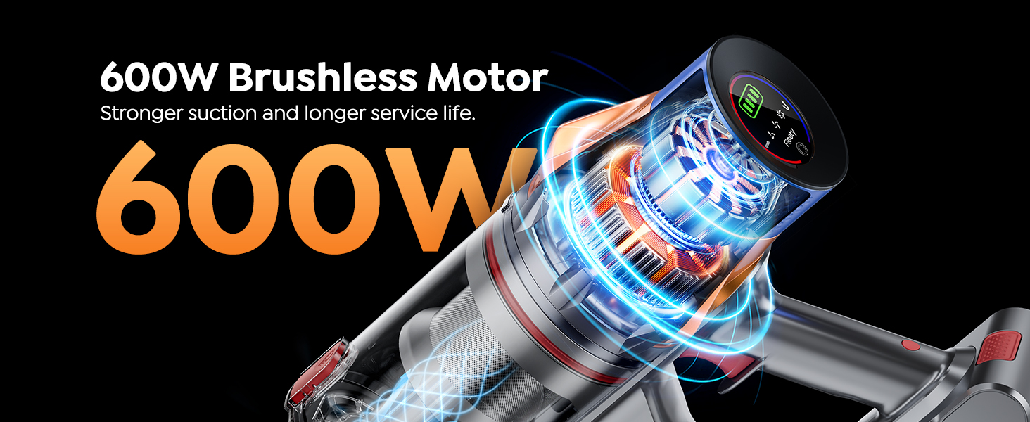 Cordless Vacuum Cleaner with 2 Batteries, 130 Mins/50KPa/600W Stick Vacuum Cleaners for Home with 3.3Ft Hose, Sofa Brush, TouchScreen AUTO-Mode, Wall Mount Charging, Scented, for Floor/Carpet/Pet Hair detail 8