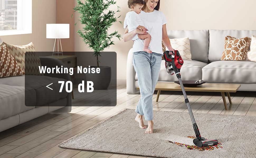 Cordless Vacuum Cleaner for Home, Stick Vacuum 45Kpa, Smart Display & 1.5L Dust Cup, MAX 40mins Runtime, Rechargeable Lightweight Handheld Vavuum for Pet Hair/Carpet/Hardwood Floor/Car (Crimson) detail 3