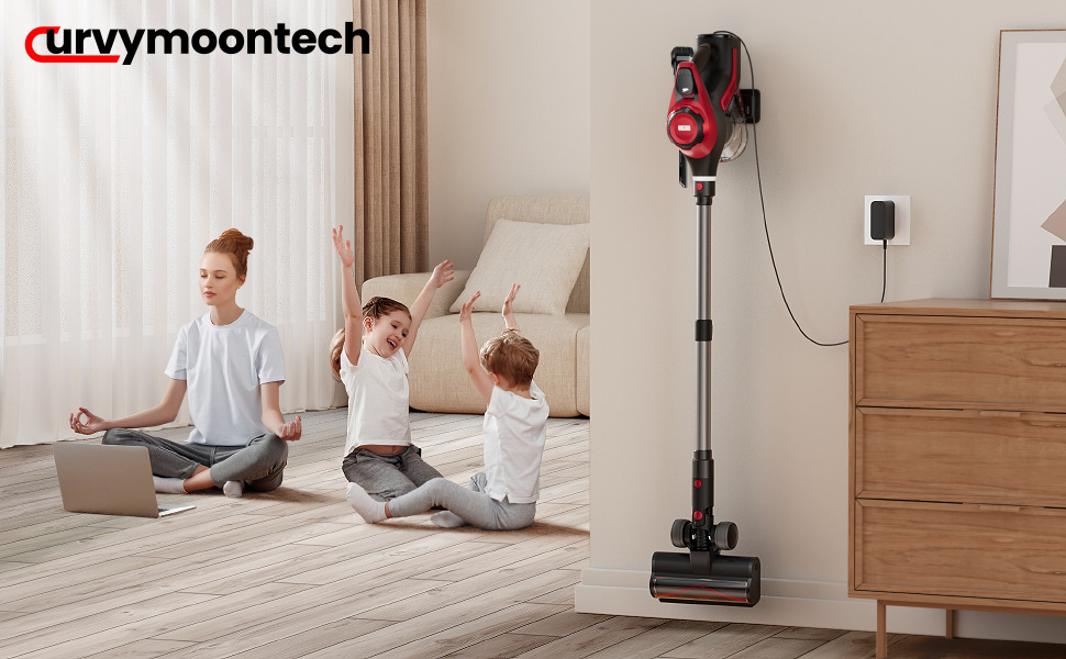 Cordless Vacuum Cleaner for Home, Stick Vacuum 45Kpa, Smart Display & 1.5L Dust Cup, MAX 40mins Runtime, Rechargeable Lightweight Handheld Vavuum for Pet Hair/Carpet/Hardwood Floor/Car (Crimson) detail 7