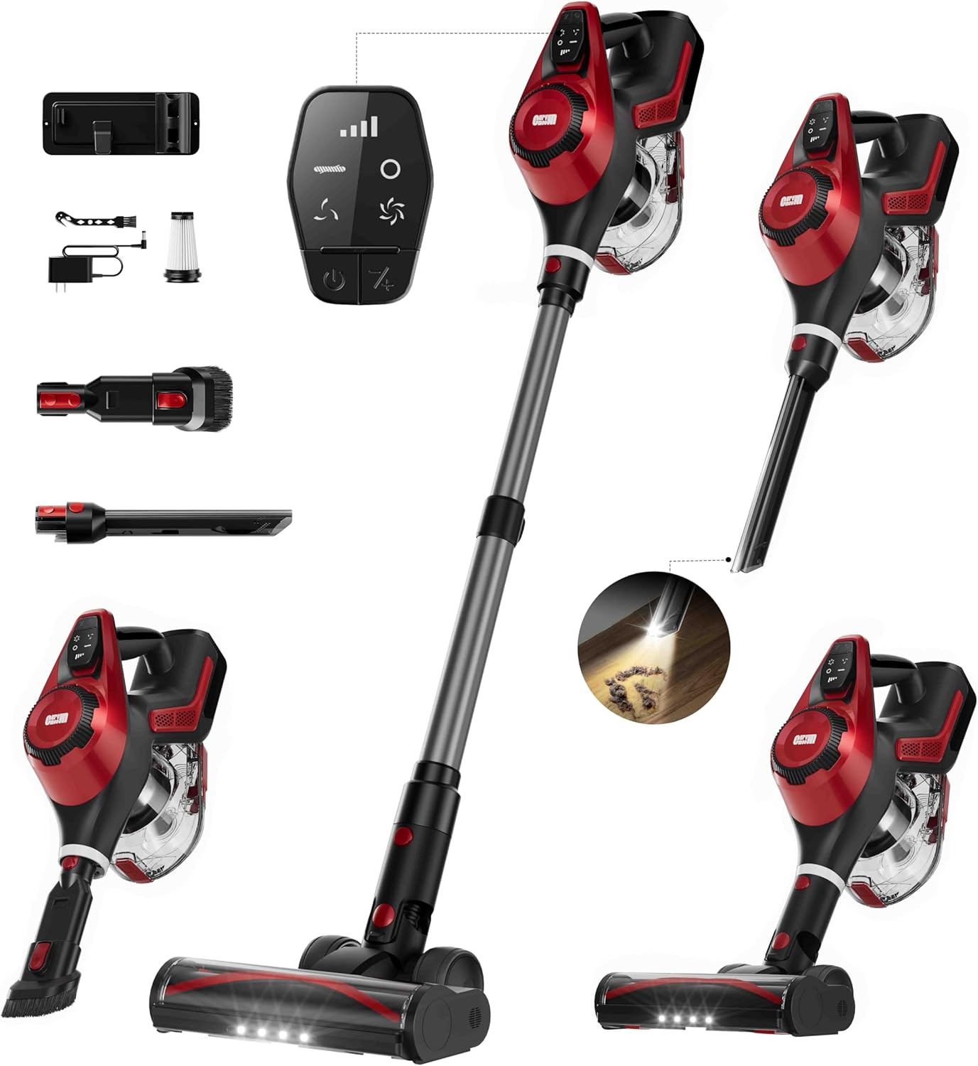 Cordless Vacuum Cleaner for Home, Stick Vacuum 45Kpa, Smart Display & 1.5L Dust Cup, MAX 40mins Runtime, Rechargeable Lightweight Handheld Vavuum for Pet Hair/Carpet/Hardwood Floor/Car (Crimson) detail 8