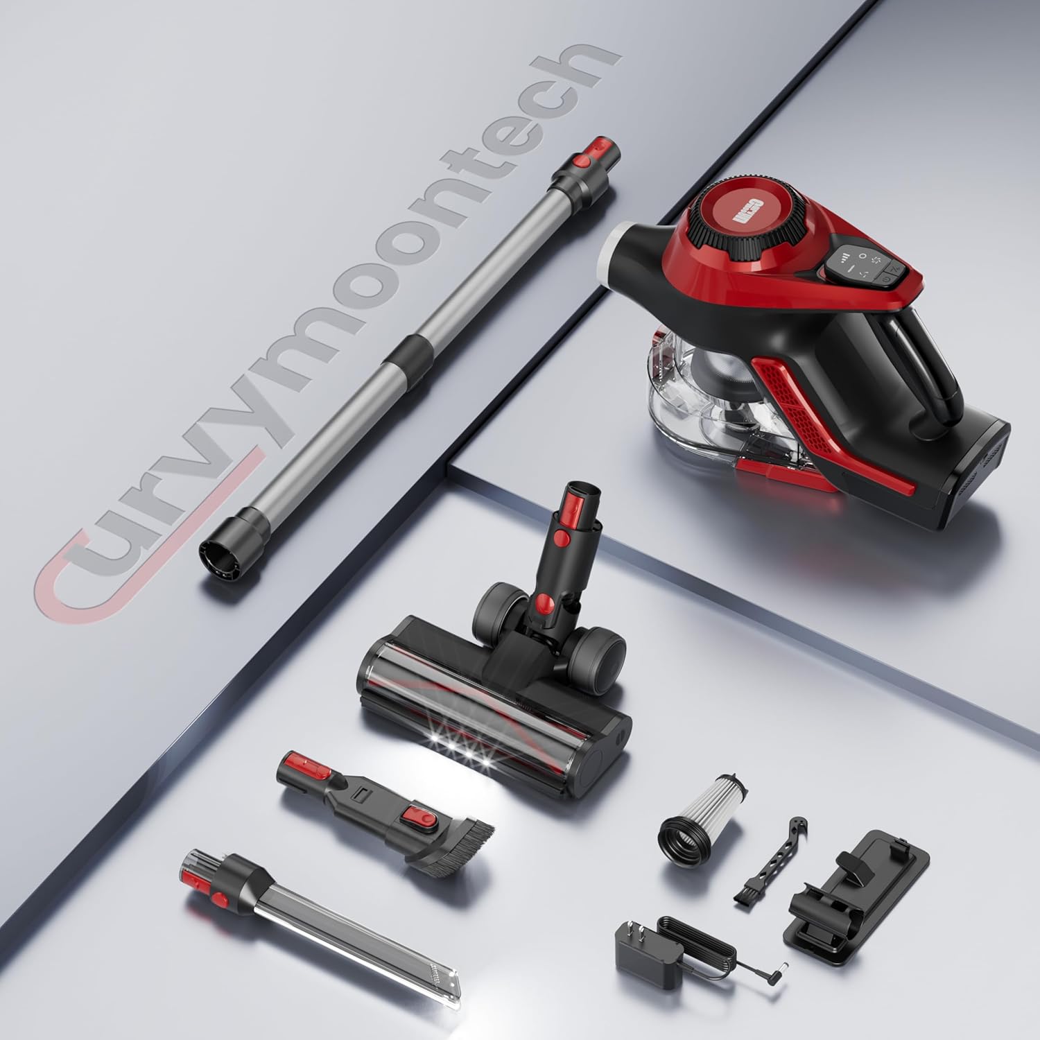 Cordless Vacuum Cleaner for Home, Stick Vacuum 45Kpa, Smart Display & 1.5L Dust Cup, MAX 40mins Runtime, Rechargeable Lightweight Handheld Vavuum for Pet Hair/Carpet/Hardwood Floor/Car (Crimson) detail 9