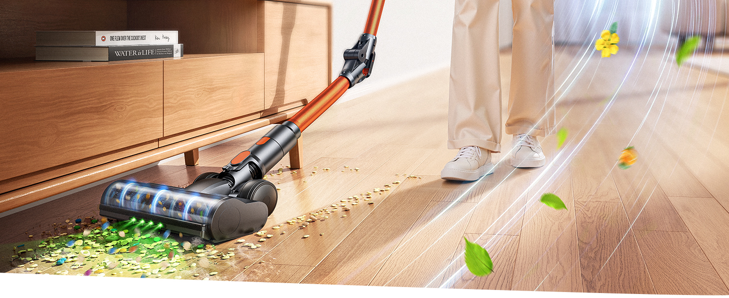 Cordless Vacuum Cleaner, 650W/55Kpa/70Mins Stick Vacuum Cleaners for Home with 180° Foldable Wand &3.3Ft Hose, Touch Screen AUTO-Mode, Wall Mount Charging, Fragrance, Vacuum for Floor/Carpet/Pet Hair detail 2