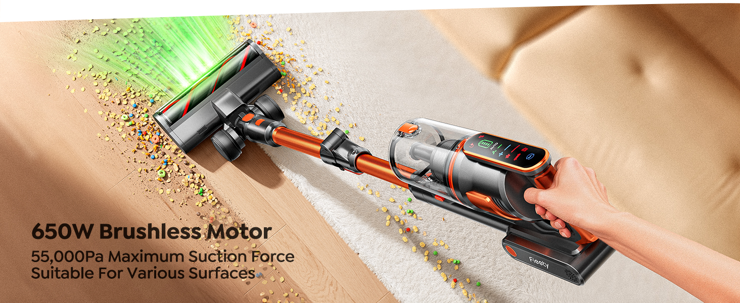 Cordless Vacuum Cleaner, 650W/55Kpa/70Mins Stick Vacuum Cleaners for Home with 180° Foldable Wand &3.3Ft Hose, Touch Screen AUTO-Mode, Wall Mount Charging, Fragrance, Vacuum for Floor/Carpet/Pet Hair detail 7