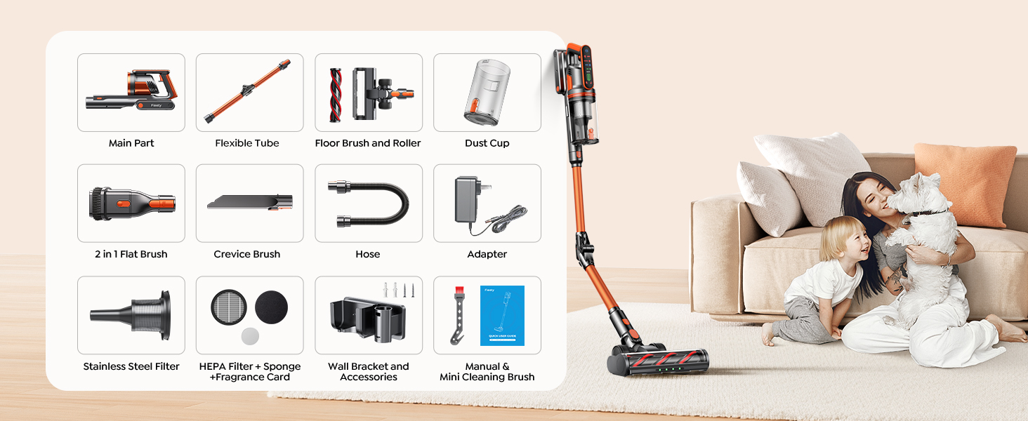 Cordless Vacuum Cleaner, 650W/55Kpa/70Mins Stick Vacuum Cleaners for Home with 180° Foldable Wand &3.3Ft Hose, Touch Screen AUTO-Mode, Wall Mount Charging, Fragrance, Vacuum for Floor/Carpet/Pet Hair detail 15