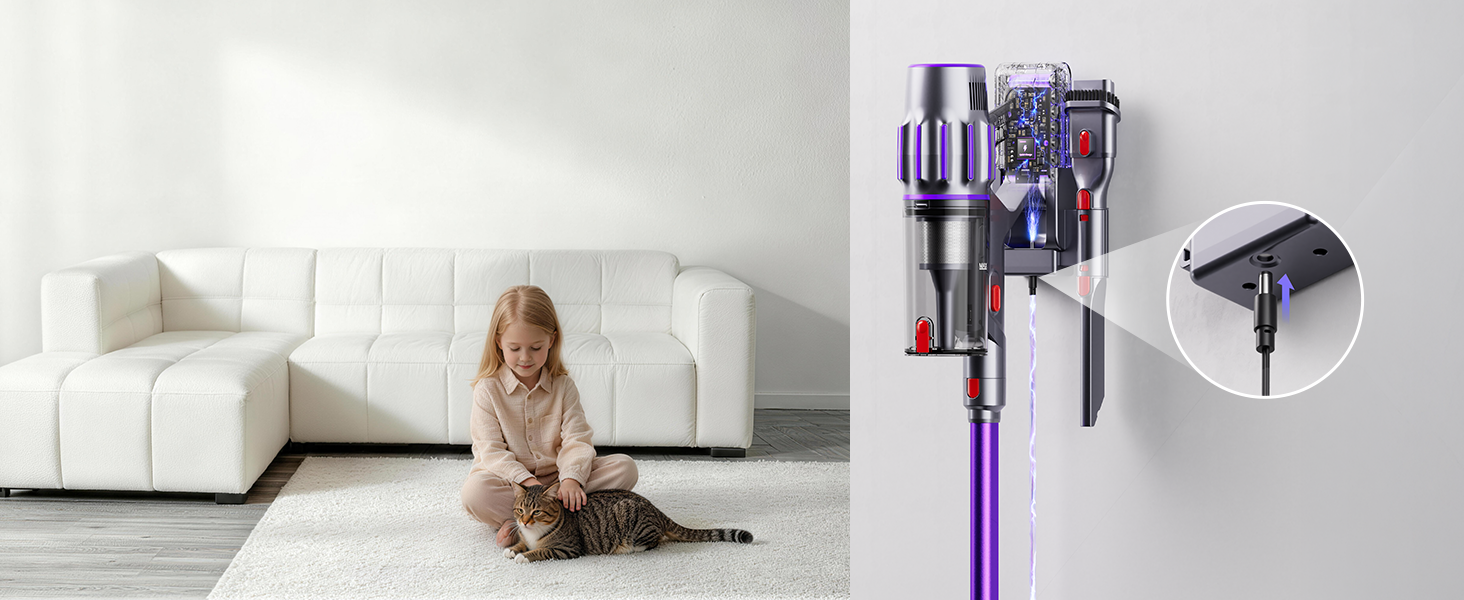 Cordless Vacuum Cleaner,650W 55KPA 80Mins Cordless Stick Vacuum with Smart Display,1.8L Cup,V-Shaped Anti-Tangle Brush,Wall Mount Charging,Self-Standing Vacuum Cleaners for Home,Floor,Carpet,Pet Hair detail 13