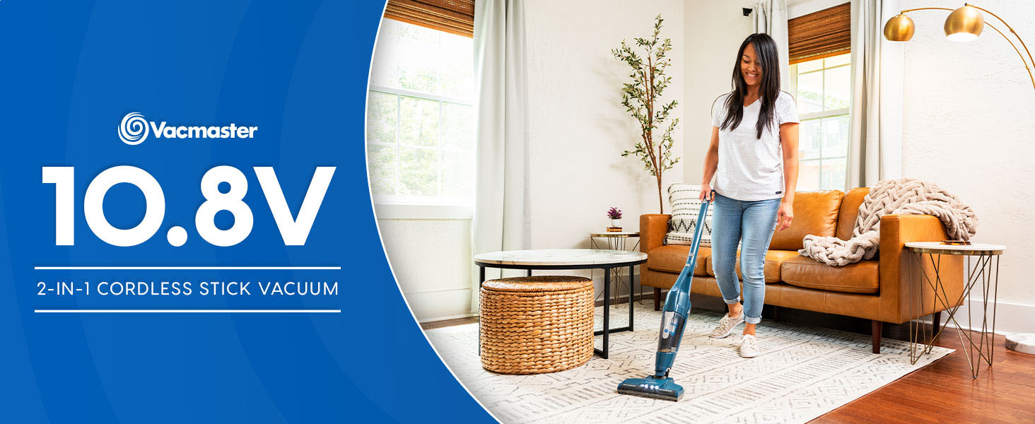 Vacmaster Portable 10.8V 2-in-1 Cordless Stick Lightweight Vacuum Cleaner with 2-Speed Power Control and LED Headlight for Hardwood Floor, Carpet & Pet Hair, Blue detail 1