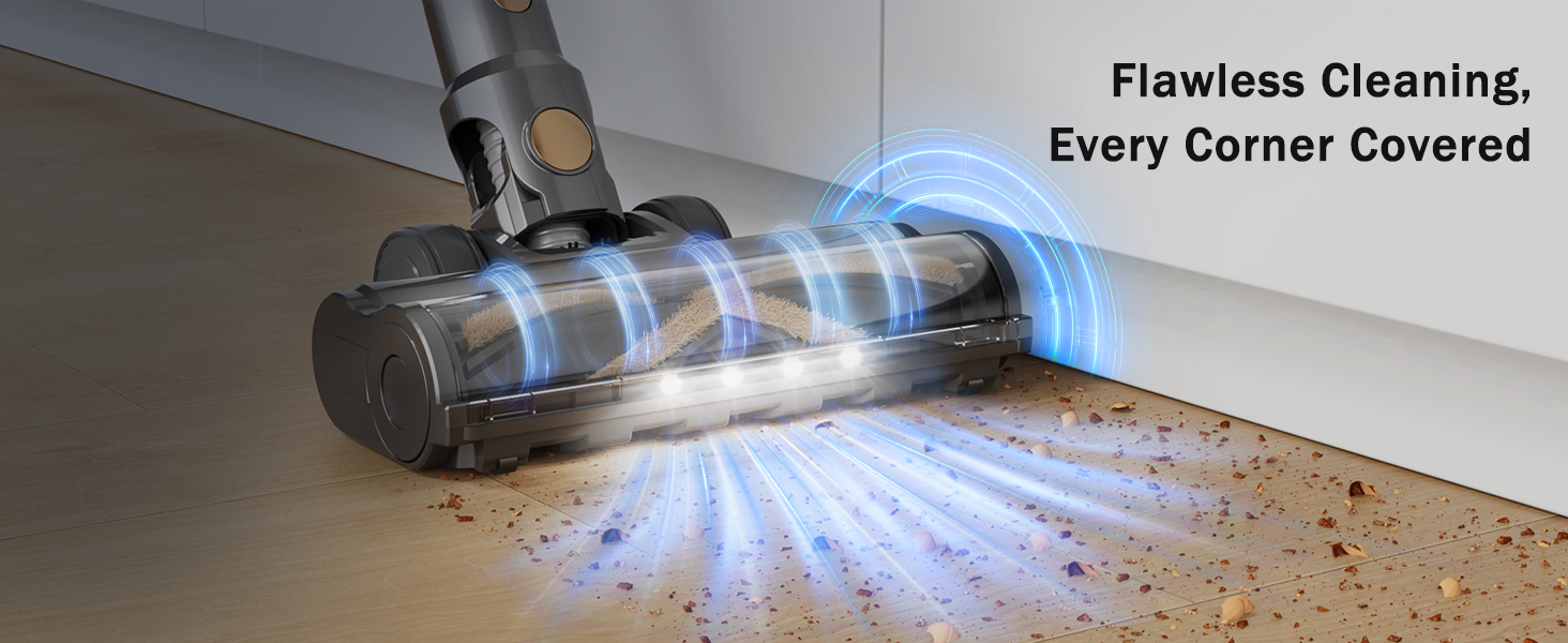 Cordless Vacuum Cleaner, 10-in-1 Lightweight Stick Vacuum with 45mins Runtime, Powerful Suction, LED Touch Screen, Rechargeable Vacuum Cleaners for Home Hardwood Floor Carpet Pet Hair (Gold) detail 9
