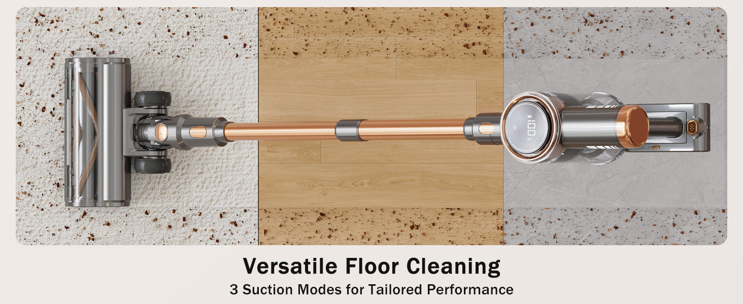 Cordless Vacuum Cleaner, 10-in-1 Lightweight Stick Vacuum with 45mins Runtime, Powerful Suction, LED Touch Screen, Rechargeable Vacuum Cleaners for Home Hardwood Floor Carpet Pet Hair (Gold) detail 11